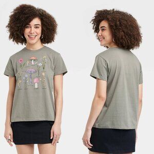 DOE Green Mushroom and Flower Graphic Tee